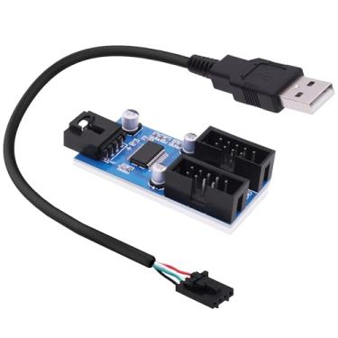 Imagem de YARCHONN Placa mãe divisor de cabeçalho hub USB interno USB A macho para placa mãe dupla 9 pinos USB 2.0 divisor fêmea 1 a 2 conversor extensão 22 cm cabo adaptador multiplicador de porta para CPU
