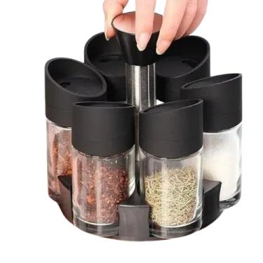 Imagem de Porta Temperos Giratório com 6 Potes, Base Preta, Material Premium