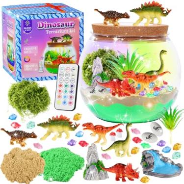 Imagem de Hannstar Kit de terrário iluminado para crianças, brinquedos de dinossauros faça-você-mesmo para meninas de 3, 4, 5, 6, 7, 8, 9, 10, 11, 12 anos, meninos e meninas, kit de terrário de dinossauros com