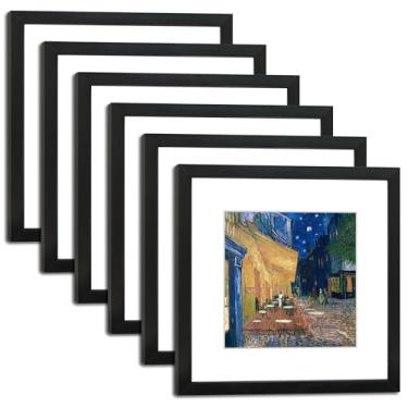 Imagem de DEKWINN, Conjunto de 6 molduras de 30 x 30 cm com capa de plexiglass HD para fotos 20 x 20 com tapete ou 30 x 30 sem tapete, molduras para galeria de parede em preto