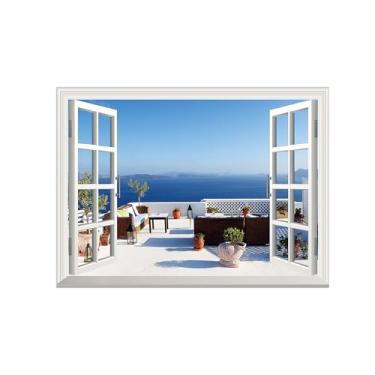 Imagem de Falsas Janelas Paisagens Impressões em Tela-Terraço mar-Quadro Arte Moderna-Natureza Pintura Decoração Parede 50x70cm Sem Moldura