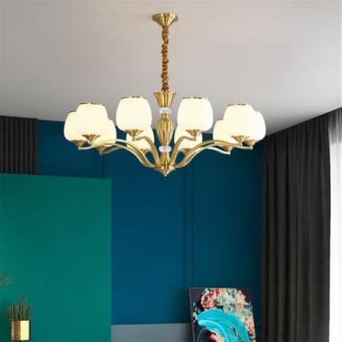 Imagem de Lâmpada Pingente Candelabro LED De Latão Com Estilo Luxuoso Americano E Retro: Design Criativo Para Sala De Estar, Restaurante, Quarto, Estudo, Villa, Hotel E Café (G 10 luzes)