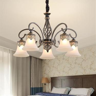 Imagem de Ustre E Lâmpada Pendente LED De Luxo: Estilo Retro Americano Com Toque Europeu, Ideal Para Sala De Estar, Restaurante, Quarto, Estudo, Villa, Hotel E Café (L 5 luzes)