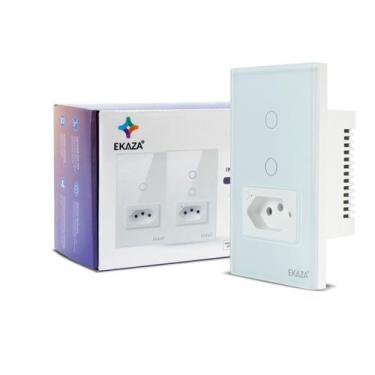 Imagem de Interruptor Inteligente Wifi 2 Botões Touch e 1 Tomada 20A Branco Ekaz