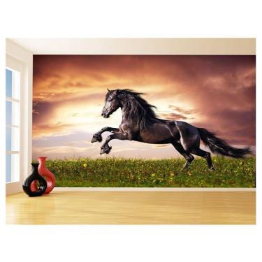 Imagem de Papel De Parede Animais Cavalo Preto Saltando 3,5M Anm359