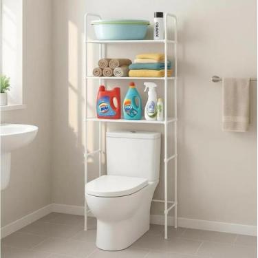 Imagem de Armário Vertical para Banheiro 03 Prateleiras Encaixe Vaso Sanitário -