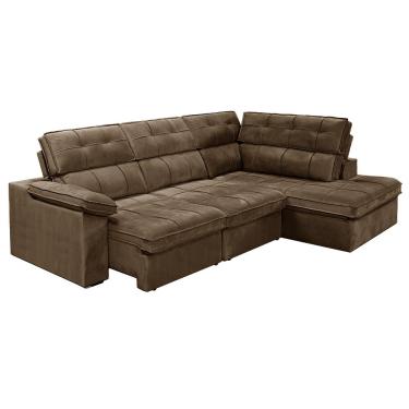 Imagem de Sofá de Canto 284x20m Gralha Azul Bragança Retrátil e Reclinável Direito - Chocolate