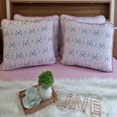 Imagem de Fronha Malha 100% Algodão com Viés Gata Rosa Par Linha Trento Camitália 2 peças