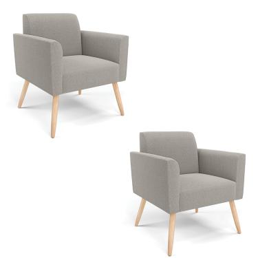 Imagem de Poltrona Sala Estar Pé Palito Natural Kit 2 Marisa Bouclê Cinza D03 - D'Rossi