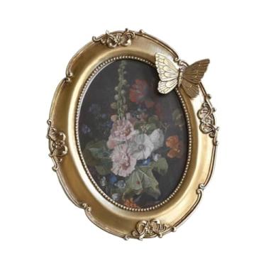 Imagem de IEUDNS Moldura oval vintage para fotos, para pendurar na parede ou para mesa, porta-cartões para casa de fazenda, Ouro