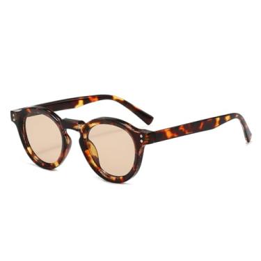 Imagem de Óculos de sol redondos com rebite retrô, tartaruga, feminino, masculino, fashion, champanhe, lentes azuis (4)