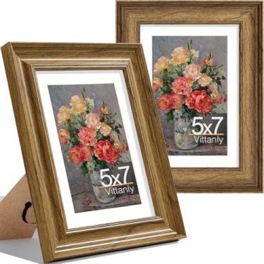 Imagem de Vittanly Conjunto de 2 porta-retratos 12 x 18 cm, moldura vintage ornamentada para parede ou mesa, exibição de fotos 10 x 15 cm com tapete ou 12 x 18 cm sem tapete, nogueira