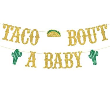 Imagem de Taco Bout a Baby Banner Cactus Mexican Fiesta Welcome Baby Banner Decorações de festa de aniversário para chá de bebê - Glitter dourado