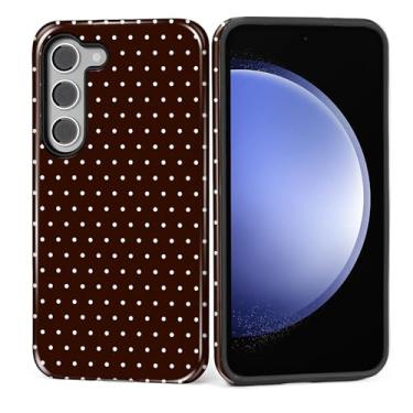 Imagem de MQJCYB Capa para Samsung Galaxy S23 Plus, híbrida, resistente, 2 em 1, resistente à prova de choque, proteção brilhante, capa para Samsung Galaxy S23 Plus com bolinhas e estética marrom