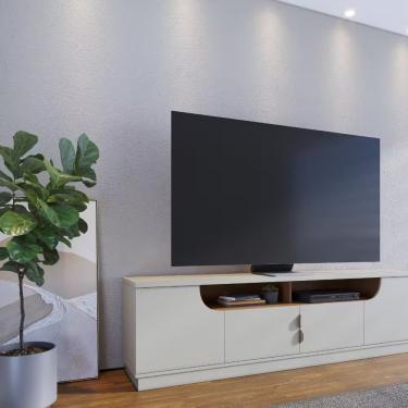 Imagem de Rack Bancada Para Tv Até 75 4pt 2 Nichos Colibri Móveis Off White Matte/freijó