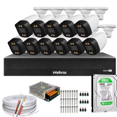 Imagem de Kit 11 Câmeras Segurança Full Color Dvr Intelbras C/HD 500gb