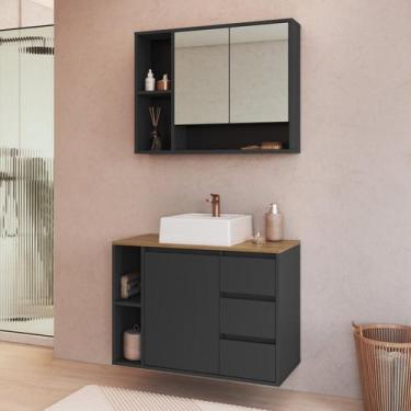 Imagem de Conjunto para Banheiro Gabinete Suspenso 80cm com Cuba e Espelheira Be