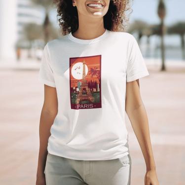 Imagem de Camiseta Feminina T-shirt Em Algodão Branca Estampada Paris