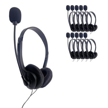 Imagem de Soundnetic Fones de ouvido USB a granel com microfone, pacote com 10 fones de ouvido estéreo econômicos com microfone Boom – Ideal para salas de aula, escritórios, trabalho remoto