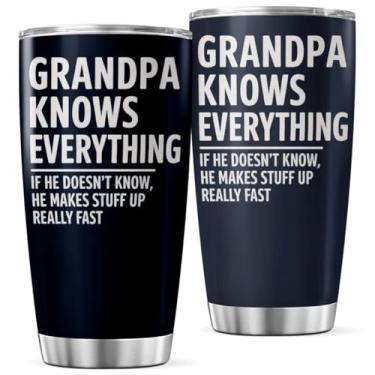 Imagem de KOIXA Grandpa Knows Everything Copo engraçado de aço inoxidável de 590 ml para presente de dia dos pais, café, frio, isolado, viagem, calor, chá, bebida, gelado, exterior, garrafa, caneca quente