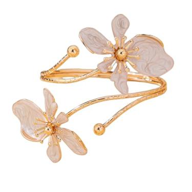 Imagem de KZL Pulseira de flor para o braço feminino boho havaiano plumeria rubra braçadeira de braço ajustável floral ouro braçadeira braçadeira braçadeira minimalista pulseira de bobina férias verão praia