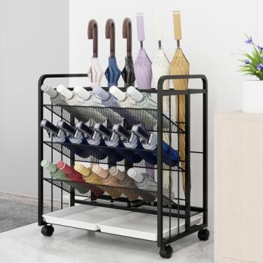 Imagem de Natwind Suporte de guarda-chuva para entrada, suporte de guarda-chuva grande com rodas, organizador de guarda-chuva comercial com bandeja coletora para escola, escritório, hotel, entrada interna de