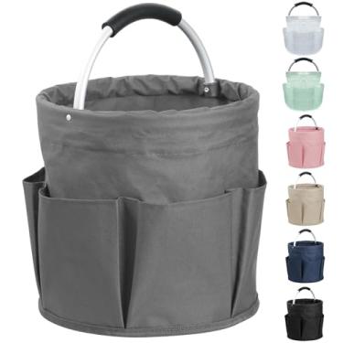 Imagem de IHOMAGIC Organizador de limpeza dobrável de 17L com alça, organizador de ferramentas de balde em tecido Oxford 600D, cesta de armazenamento multifuncional para limpeza, viagens, cinza escuro