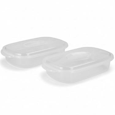 Imagem de 2 Travessas Plástica 2L com Tampa para Micro-ondas – Pote Retangular Multiuso Livre de BPA, Para Armazenar e Servir Alimentos