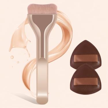 Imagem de Conjunto de maquiagem fofa de 3 peças com sopro macio, multiuso para blush, sombra e pó fixador, adequado para viagens (ouro claro)