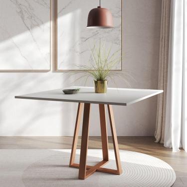 Imagem de Mesa De Jantar Mônaco 110cm Tampo Branco Pés Cobre - Cor: Branco