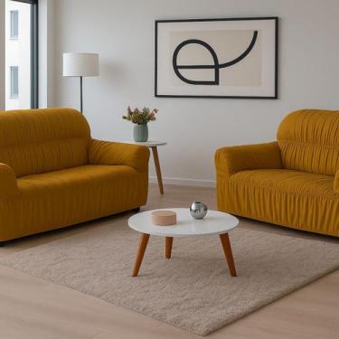 Imagem de Capa de Sofá 2 e 3 Lugares Elasticada Malha Gel 28 Elásticos Mostarda 