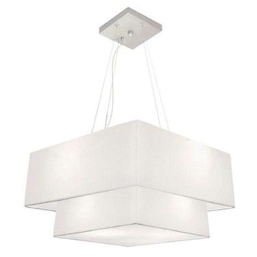 Imagem de Lustre Pendente Duplo Quadrado Vivare Md-4083 Cúpula Em Tecido 70x50cm - Bivolt Branco 127/220v