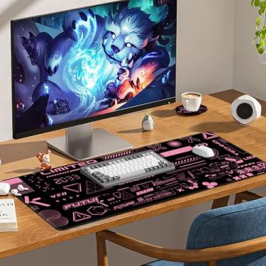Imagem de Lauspuck Mouse pad grande para mesa, tapete de mesa de computador, teclado XXL mousepad com descanso de pulso, fácil digitação e alívio da dor, suporte ergonômico de pulso de espuma de memória, Pink