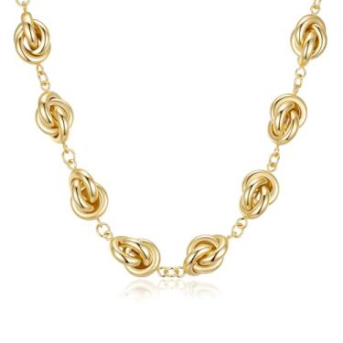 Imagem de PHNIBIRD Colar de nó, gargantilha banhada a ouro 18 K, colar de ouro grosso, joias modernas, presente 40 + 10 cm, A, Zinco, Sem Pedra Preciosa