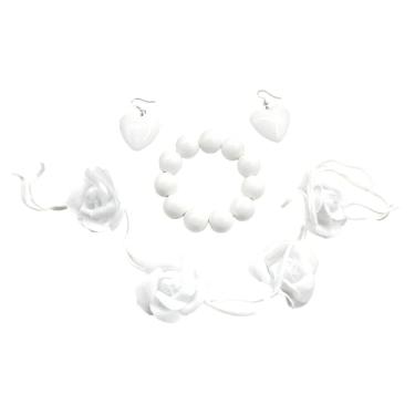 Imagem de HWJQ Conjunto de colar e brinco de flor preta em camadas de tecido floral rosa gargantilha colar preto grosso com contas de acrílico, Middle, Acrílico, Sem Pedra Preciosa