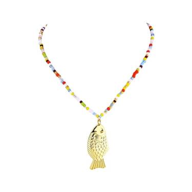 Imagem de BOOZIQ Colar de peixe dourado para mulheres, colares com pingente de peixe, boêmio, praia, peixe, pingente, colares coloridos, oceano, praia, sereia, joias, presentes, Zinco, Sem Pedra Preciosa