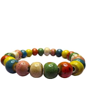 Imagem de Gobelieve Joias hippie, joias hippie para mulheres com contas coloridas de cerâmica esticada, pulseira boêmia