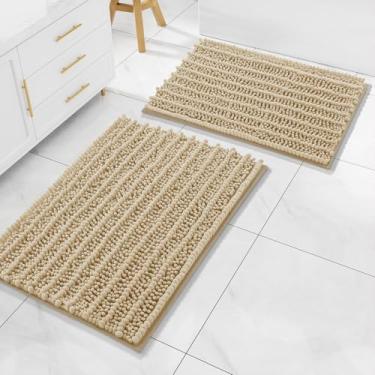 Imagem de Arotive Conjunto de 2 peças de tapetes de banheiro de chenille luxuosos, tapetes de banho felpudos extramacios, antiderrapantes para lavagem à máquina, tapetes de banho secos para banheiro, chuveiro e