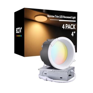 Imagem de TORCHSTAR Luzes embutidas LED antirreflexo de 10 cm 5CCT com J-Box, luz de teto embutida com acabamento estreito de 10 W, luz descendente sem lata com acabamento profundo, regulável, CRI 90