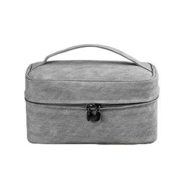 Imagem de Bolsa de maquiagem multifuncional à prova d'água, organizador de cosméticos portátil de grande capacidade para mulheres, cinza chumbo