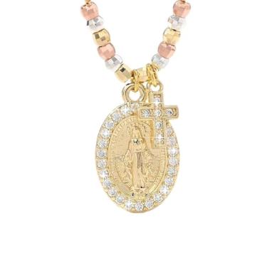 Imagem de Colar Com Pingente De Moeda Banhado A Ouro Com Crucifixo Da Virgem Maria Para Mulheres