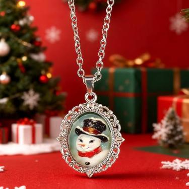 Imagem de Colar de Papai Noel para mulheres, colar oval com pingente de pedra preciosa atemporal, feito à mão, presente de festa para família e amigos, no size, Metal, Sem Pedra Preciosa
