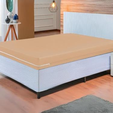 Imagem de Capa de Colchão Solteiro com Zíper Malha Elástica Adapta Fácil e Resistente Bege