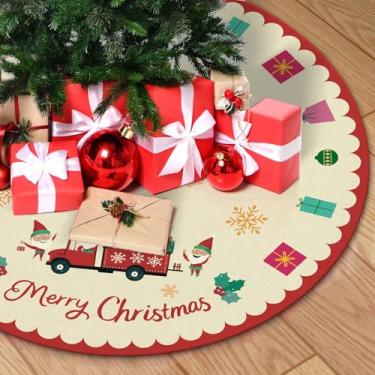 Imagem de Saia de árvore de Natal de 122 cm, caixa de presente de Papai Noel, tapete de árvore de Natal para decoração de festa de Natal de inverno em ambientes internos