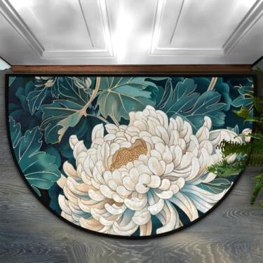 Imagem de Tapete de porta meio redondo, flor, peônia, retrô, antiderrapante, absorvente, semicírculo, tapetes laváveis, meia lua, para ambientes internos e externos, pátio, cozinha, banheiro, entrada, lareira
