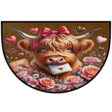 Imagem de Tapete de porta meio redondo para dia dos namorados, antiderrapante, absorvente, semicírculo, tapetes laváveis, meia lua, para ambientes internos, pátio, cozinha, banheiro, entrada, lareira, decoração