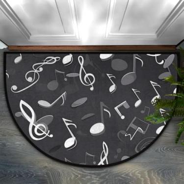 Imagem de Tapete de porta meio redondo com notas musicais, preto, antiderrapante, absorvente, semicírculo, tapetes laváveis, para ambientes internos e externos, pátio, cozinha, banheiro, entrada, lareira