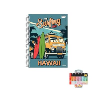 Imagem de Kit Caderno Masculino 1 Matéria Capa Dura com 96 Folhas + Caneta Point 88 10 Cores + Marca Texto Boss 6 Cores