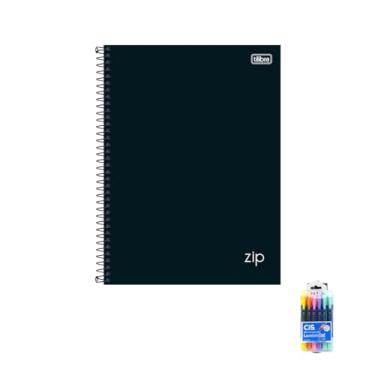 Imagem de Kit Caderno Universitário Preto 10 Matérias 160 Folhas + Caneta Esferográfica 0.7mm + Marca Texto Gel Pastel