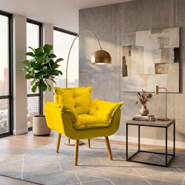 Imagem de Poltrona Alice Decorativa Para Sala Cadeira Reforçada Para Recepção Manicure Clínica Sala De Espera Consultório Escritório Pé Castanho - Clique & Decore (Amarelo)